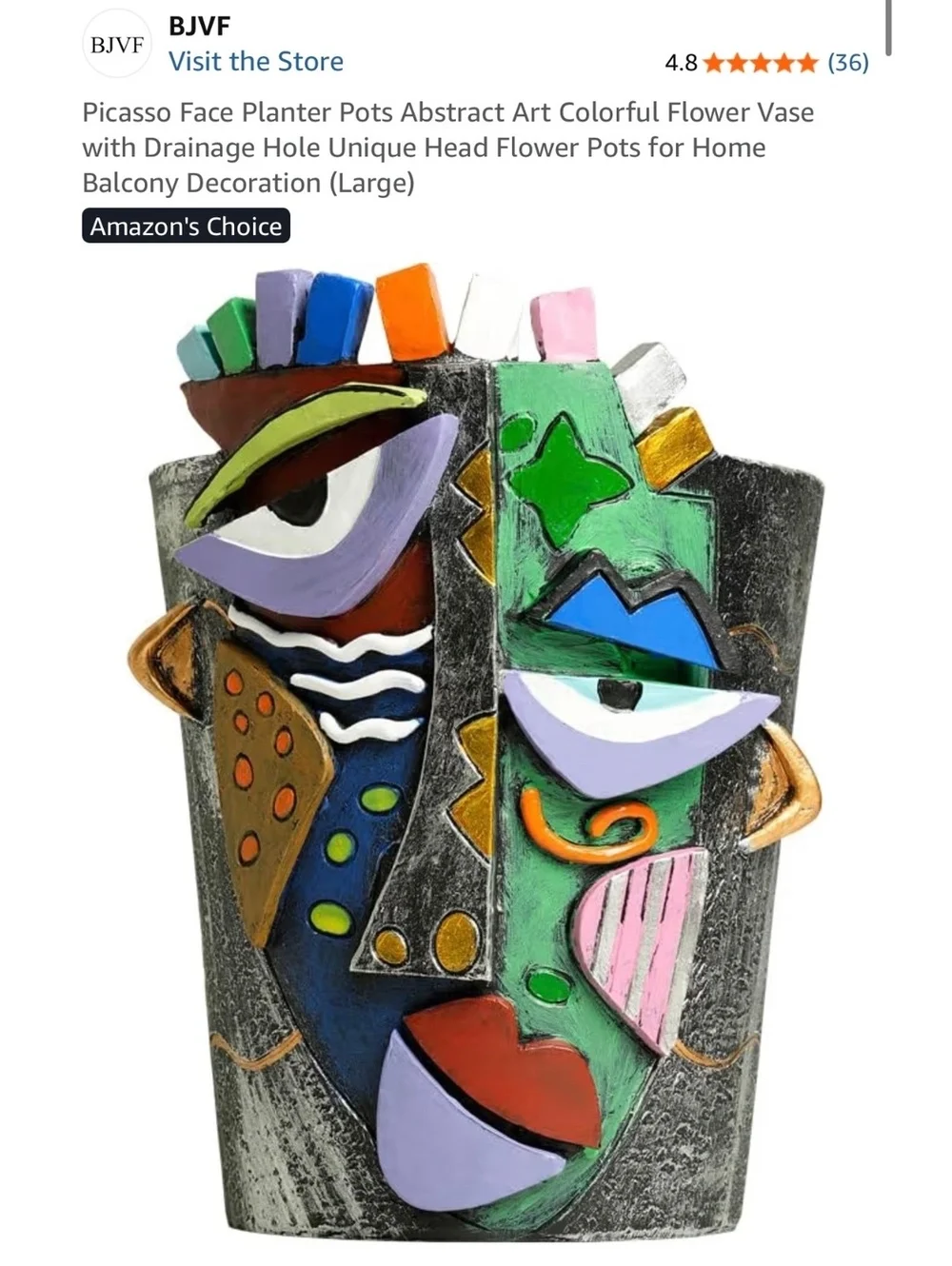 BJVF Picasso Face Planter Pot Abstract Art Colorful Flower Vase with Drainage